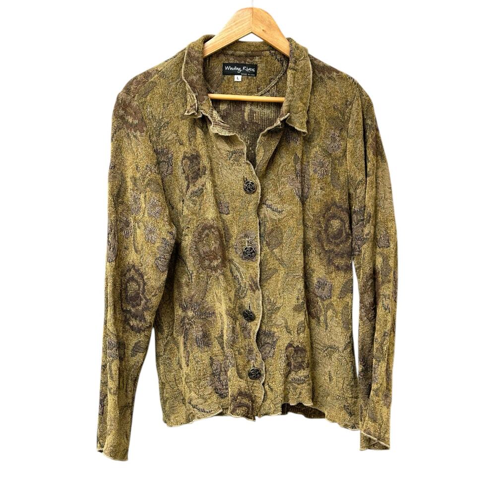 Winding River USA Jacket Large Floral‎ Burnout Button Front Textured Boho Artsy